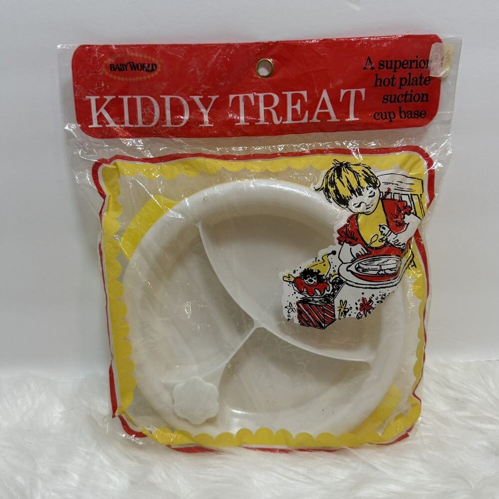 Kiddy Treat Vintage Baby Hot Plate Suction Cup Base Baby World Co Yellow NOS